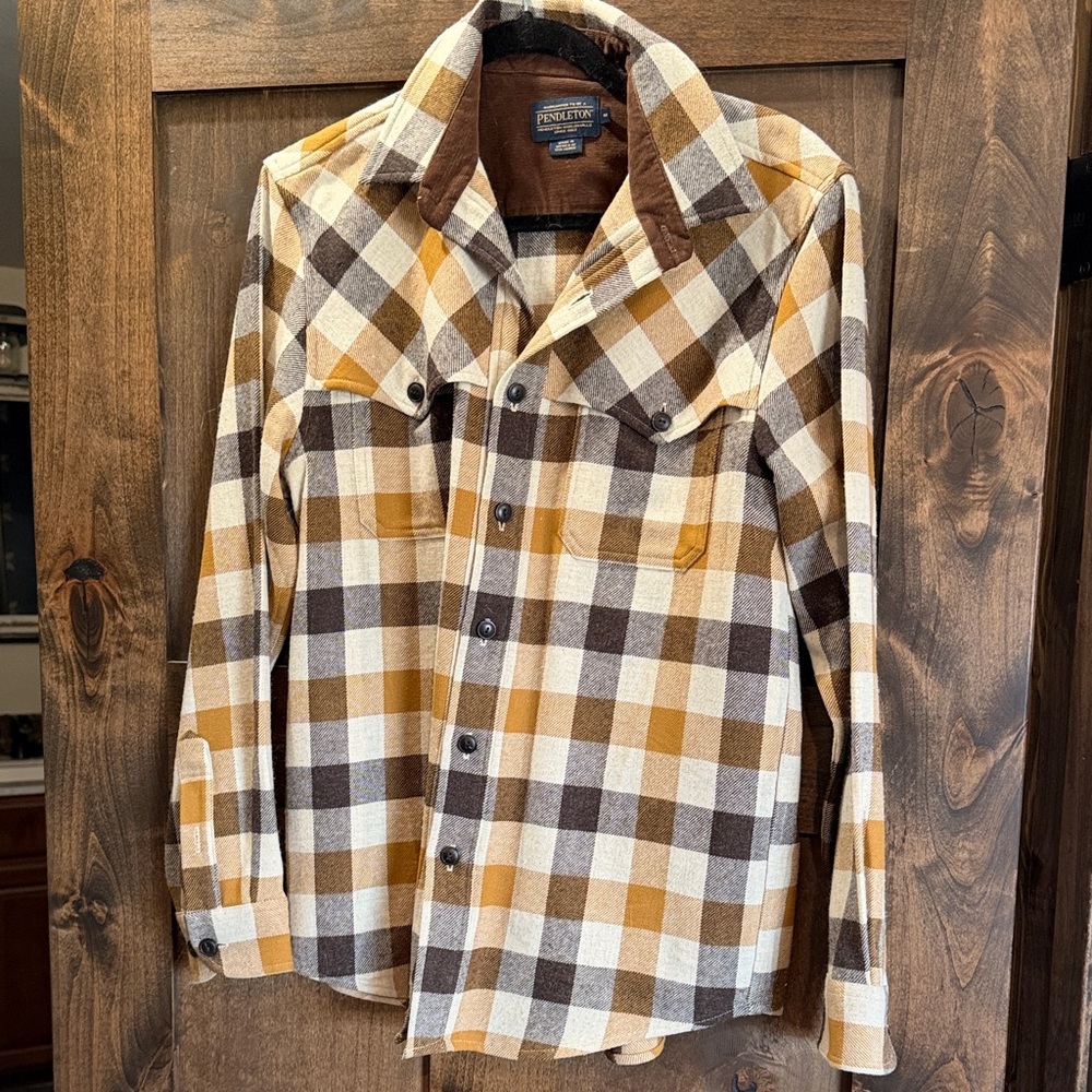 Pendleton Mustard, Brown & Cream Plaid Wool Shirt Jacket